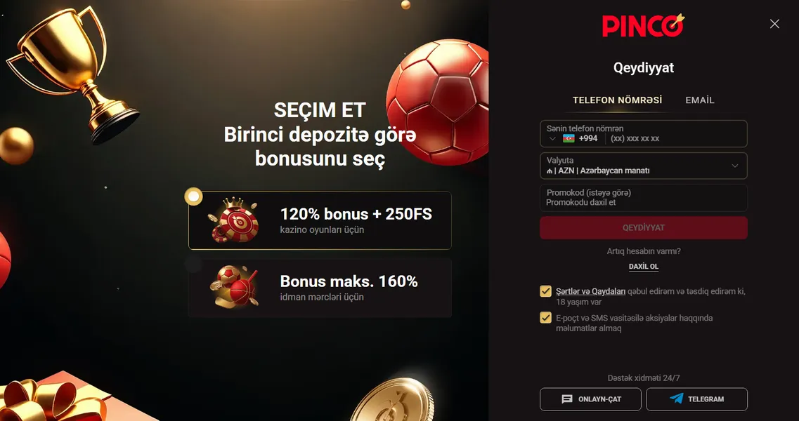 Pinco Casino: Qeydiyyat və giriş